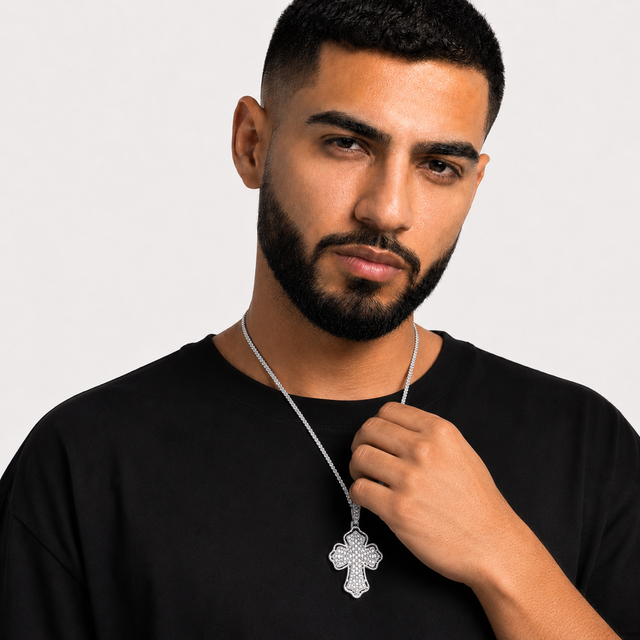 14K Gold Plated Moissanite Baguette Cross Pendant