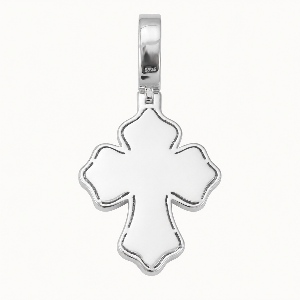 14K Gold Plated Moissanite Baguette Cross Pendant