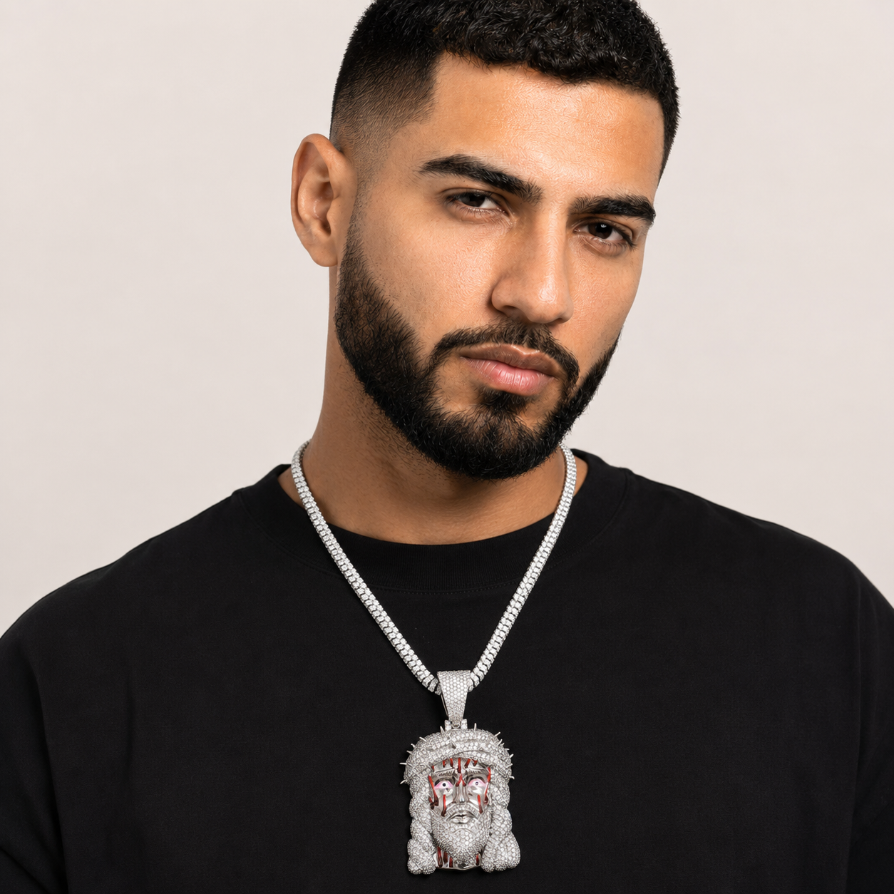 14K Gold Blood Jesus Piece Pendant | Red Enamel Moissanite 925 Silver Jewelry