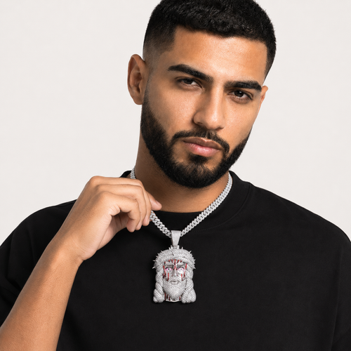 14K Gold Blood Jesus Piece Pendant | Red Enamel Moissanite 925 Silver Jewelry