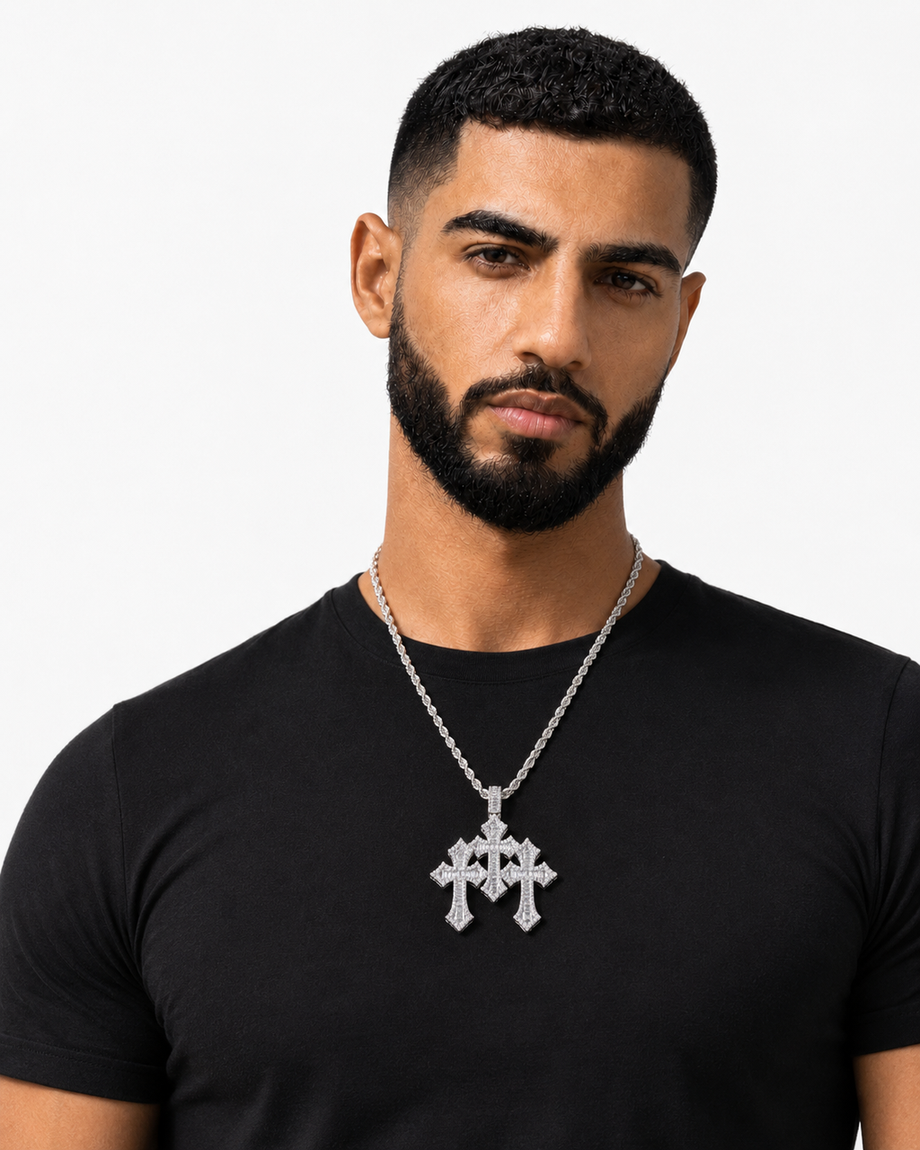 VVS Triple Cross Pendant 14K Gold