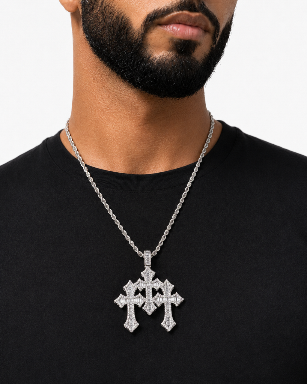 VVS Triple Cross Pendant 14K Gold