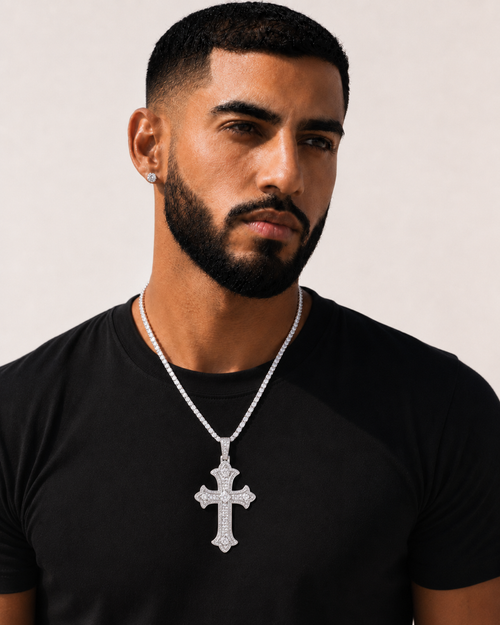 14K Gold Moissanite Cross Pendant | 925 Silver Iced Out VVS Religious Jewelry