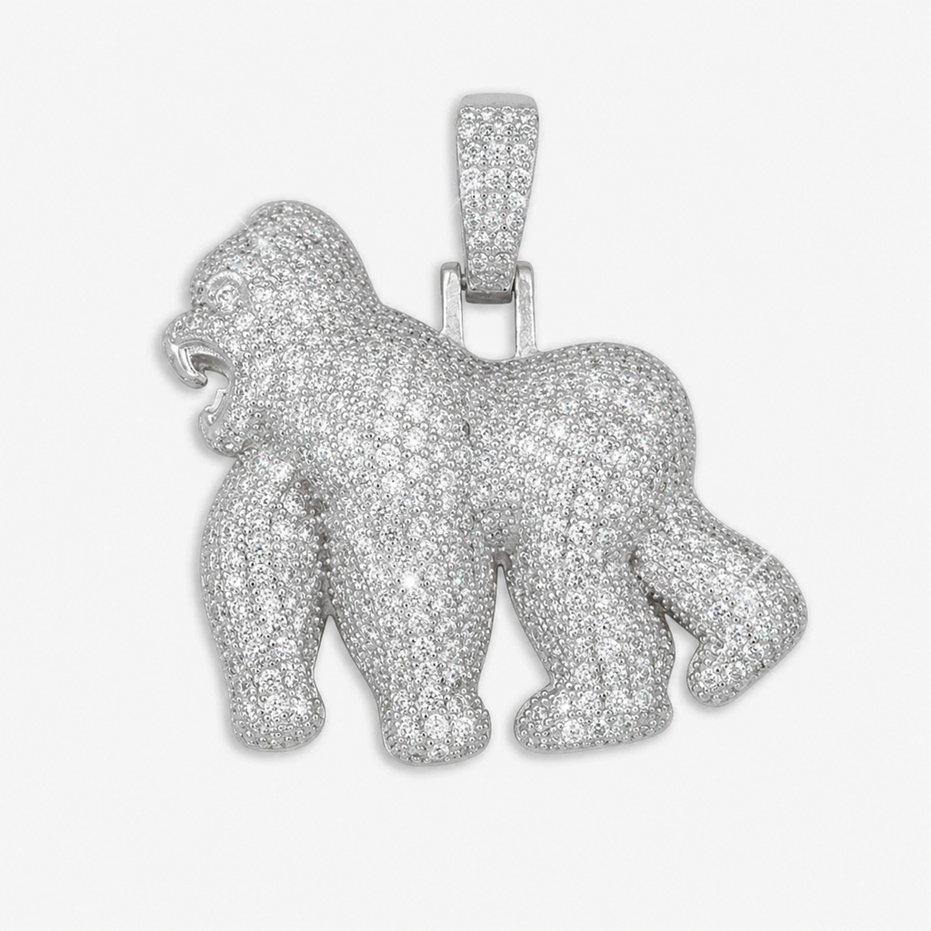 14K Gold Moissanite Gorilla Pendant | 925 Silver VVS Power Statement Jewelry