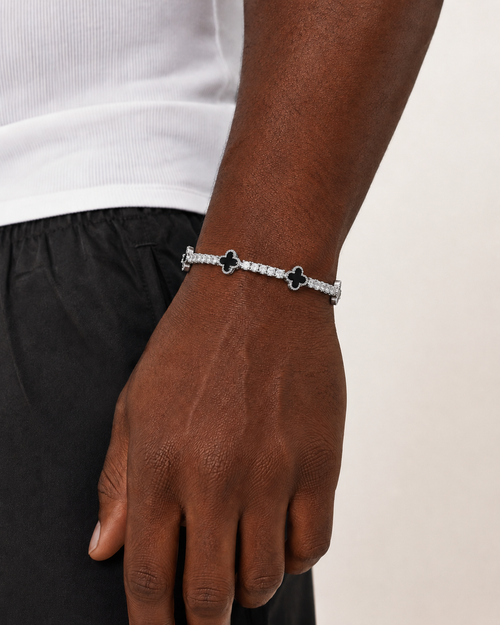 Black Clover Tennis Bracelet 14K White Gold Plated Iced Out Bracelet