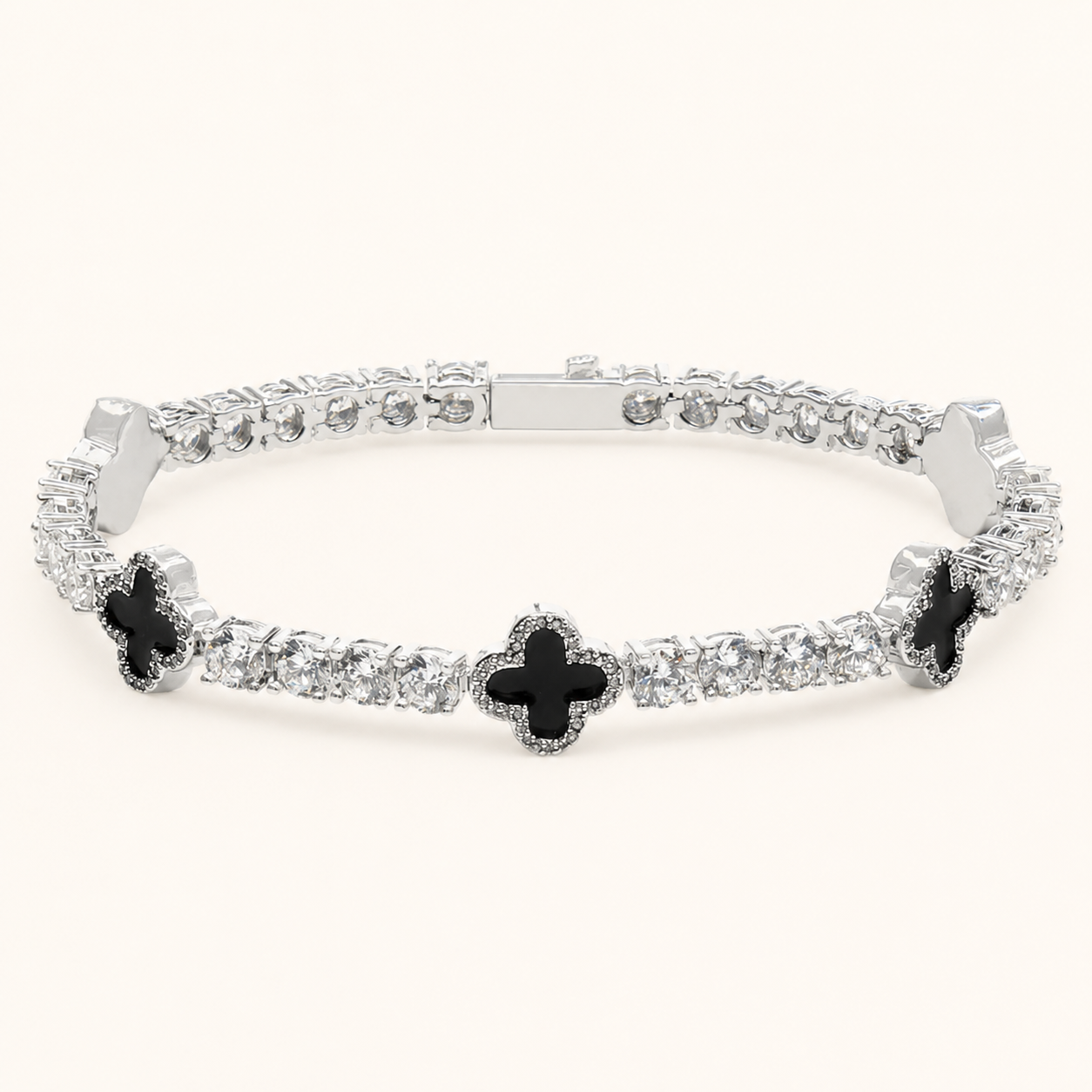 Black Clover Tennis Bracelet 14K White Gold Plated Iced Out Bracelet