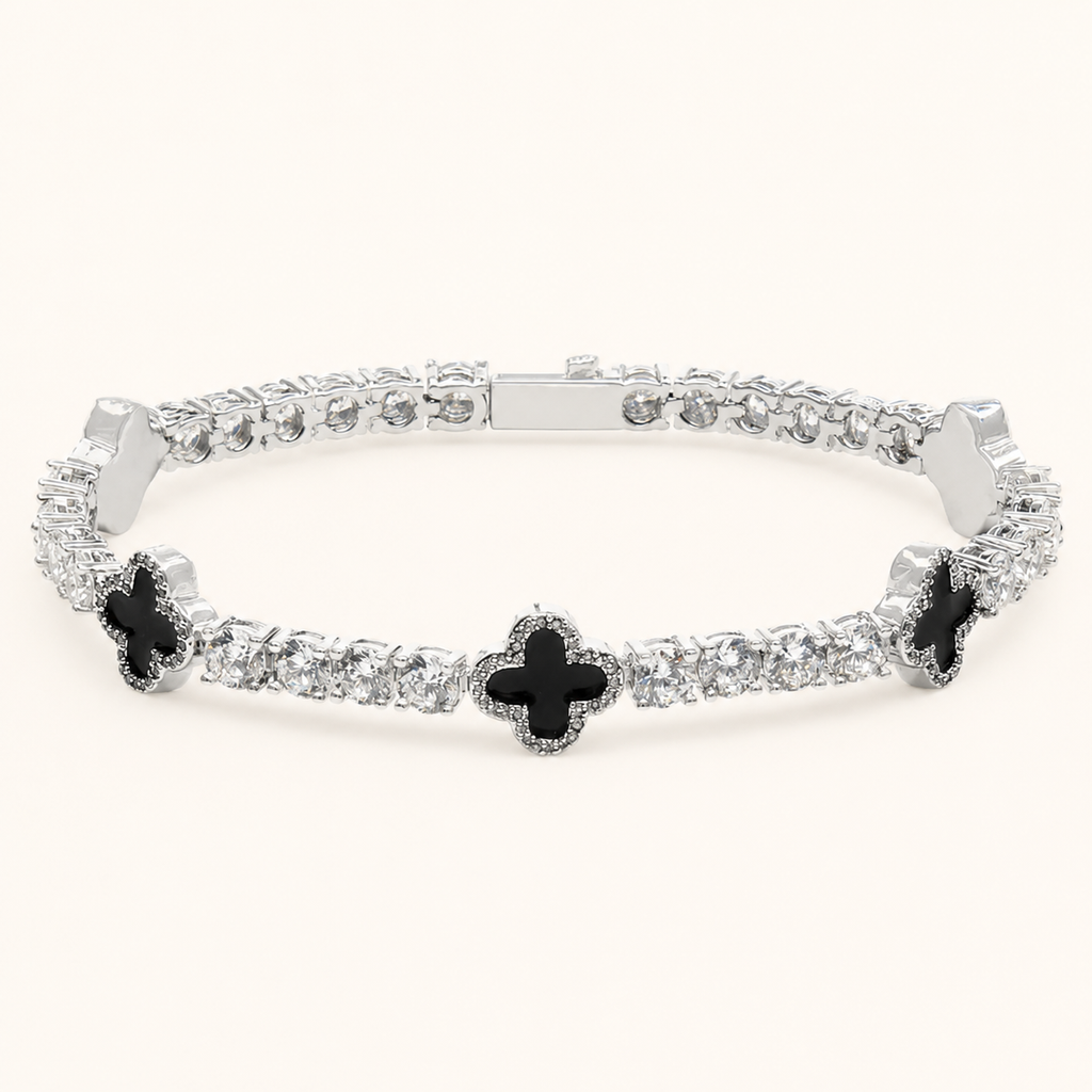 Black Clover Tennis Bracelet 14K White Gold Plated Iced Out Bracelet