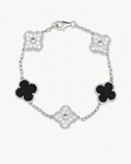 Luxury Black & White Clover Bracelet with Iced Out Stone Detailing