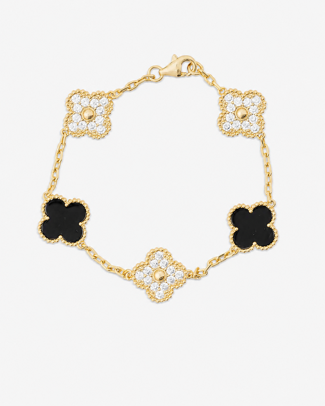 Luxury Black & White Clover Bracelet with Iced Out Stone Detailing