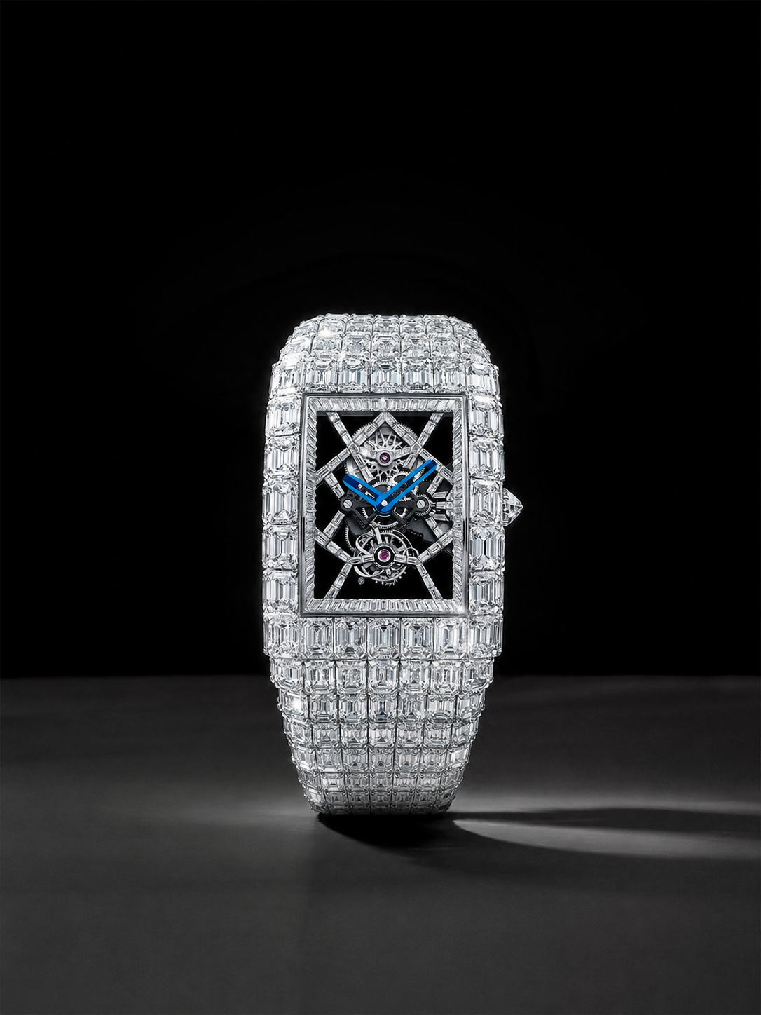 Full Baguette Skeleton Iced Watch | White Gold Finish Luxury Timepiece