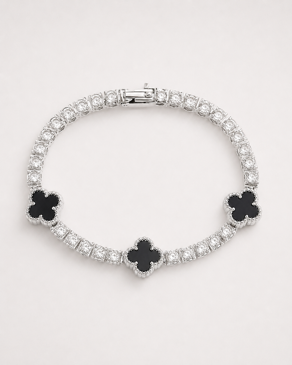 Black Clover Tennis Bracelet 14K White Gold Plated Iced Out Bracelet