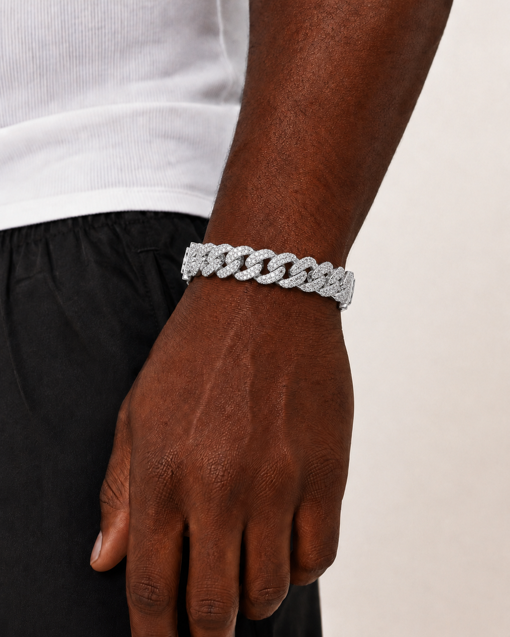 Iced Out Cuban Link Bracelet 925 Sterling Silver White Gold Plated Bracelet