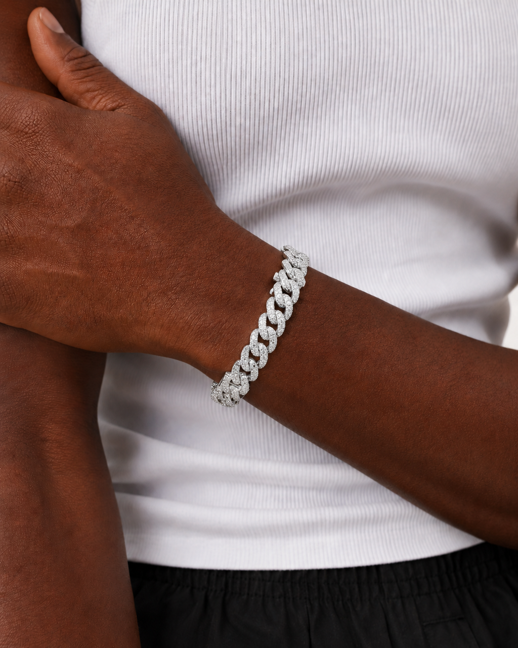 Iced Out Cuban Link Bracelet 925 Sterling Silver White Gold Plated Bracelet