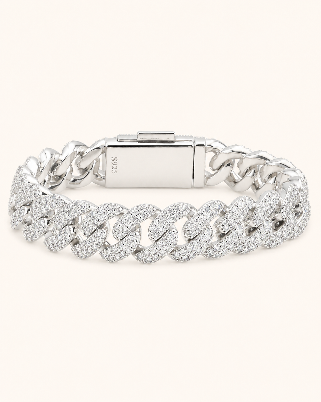 Iced Out Cuban Link Bracelet 925 Sterling Silver White Gold Plated Bracelet