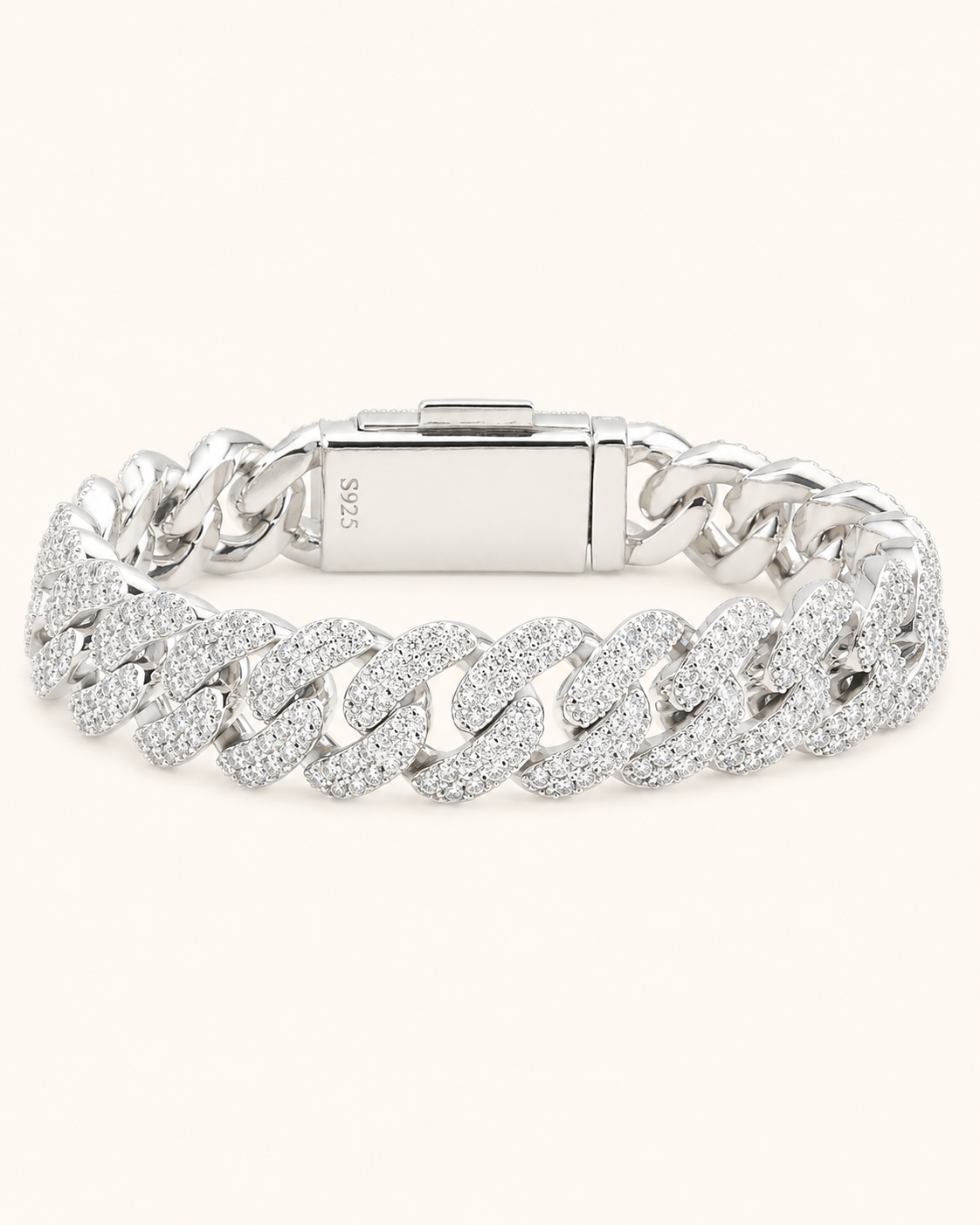 Iced Out Cuban Link Bracelet 925 Sterling Silver White Gold Plated Bracelet