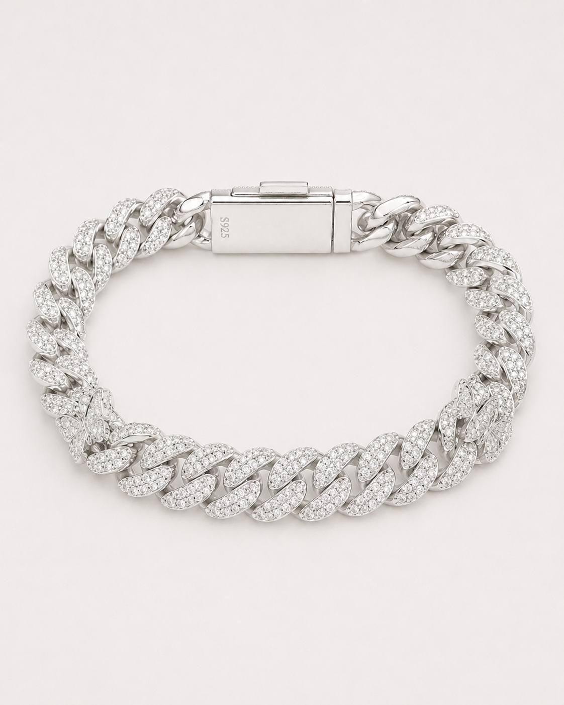 Iced Out Cuban Link Bracelet 925 Sterling Silver White Gold Plated Bracelet