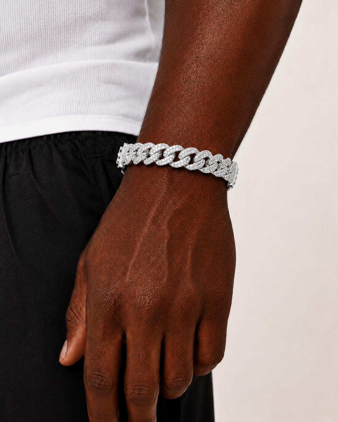 Iced Out Cuban Link Bracelet 925 Sterling Silver White Gold Finish