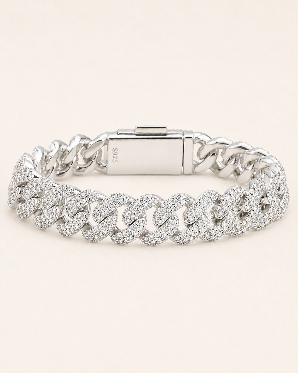 Iced Out Cuban Link Bracelet 925 Sterling Silver White Gold Finish