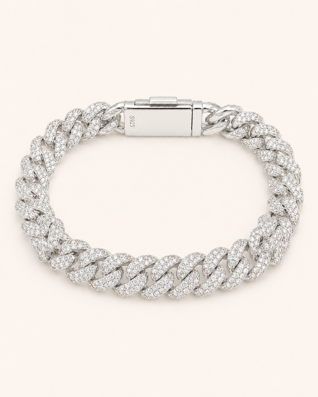 Iced Out Cuban Link Bracelet 925 Sterling Silver White Gold Finish