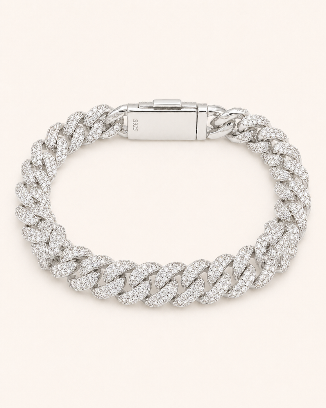 Iced Out Cuban Link Bracelet 925 Sterling Silver White Gold Finish