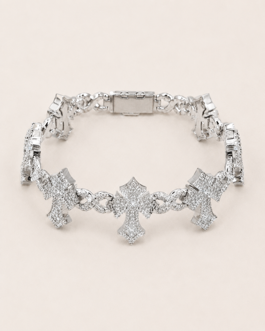 Iced Out Cross Link Bracelet – White Gold Plated VVS Diamond Style Bracelet