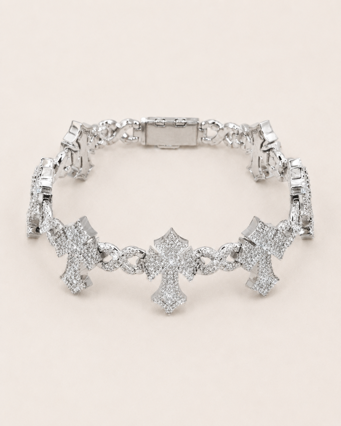 Iced Out Cross Link Bracelet – White Gold Plated VVS Diamond Style Bracelet