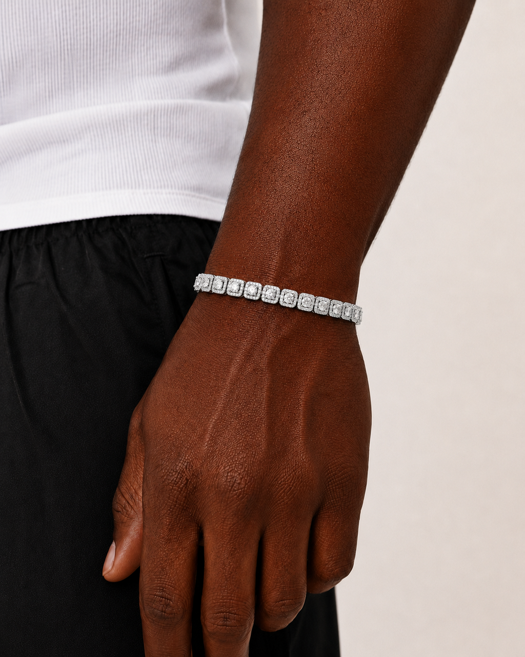 Halo Square Tennis Bracelet 925 Sterling Silver White Gold Plated Bracelet