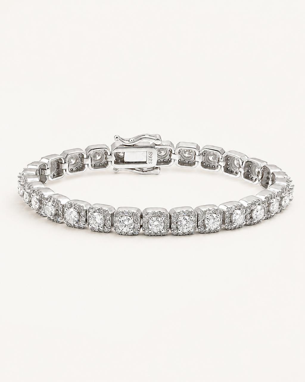 Halo Square Tennis Bracelet 925 Sterling Silver White Gold Plated Bracelet
