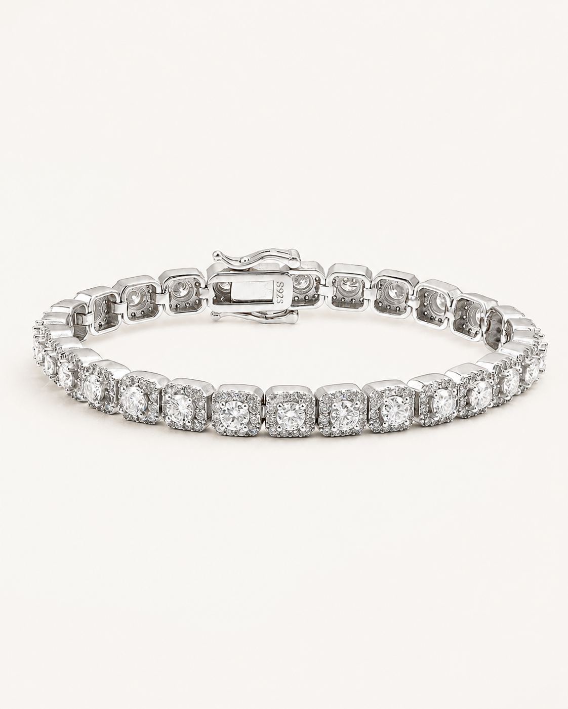 Halo Square Tennis Bracelet 925 Sterling Silver White Gold Plated Bracelet