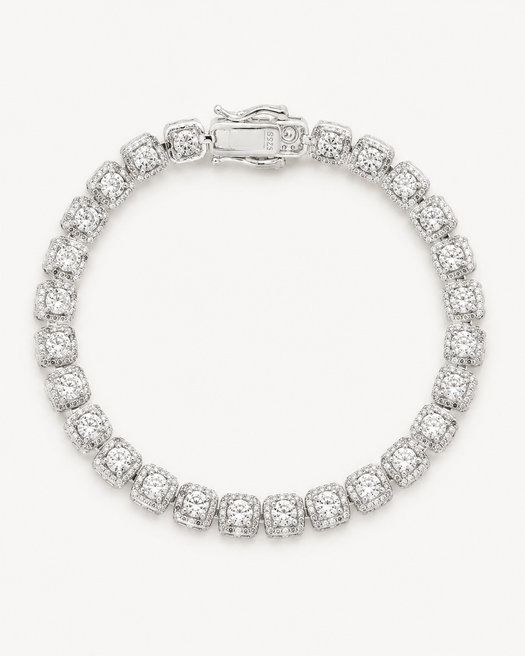 Halo Square Tennis Bracelet 925 Sterling Silver White Gold Plated Bracelet