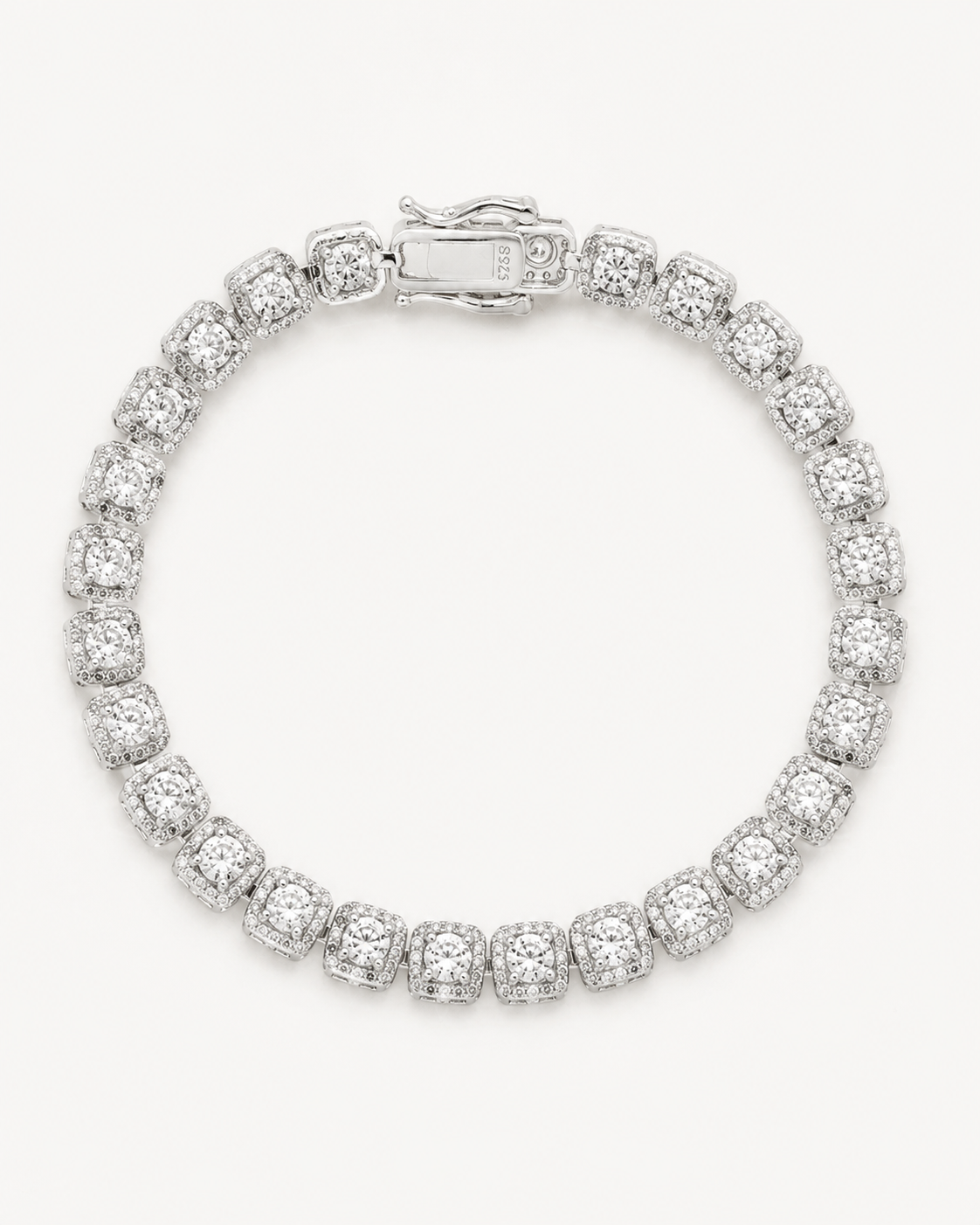 Halo Square Tennis Bracelet 925 Sterling Silver White Gold Plated Bracelet