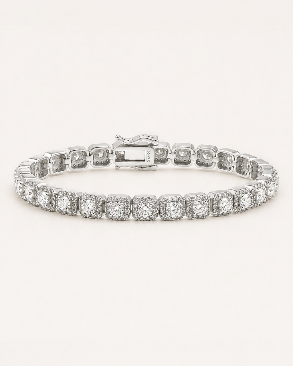 Halo Square Tennis Bracelet 925 Sterling Silver White Gold Plated Bracelet