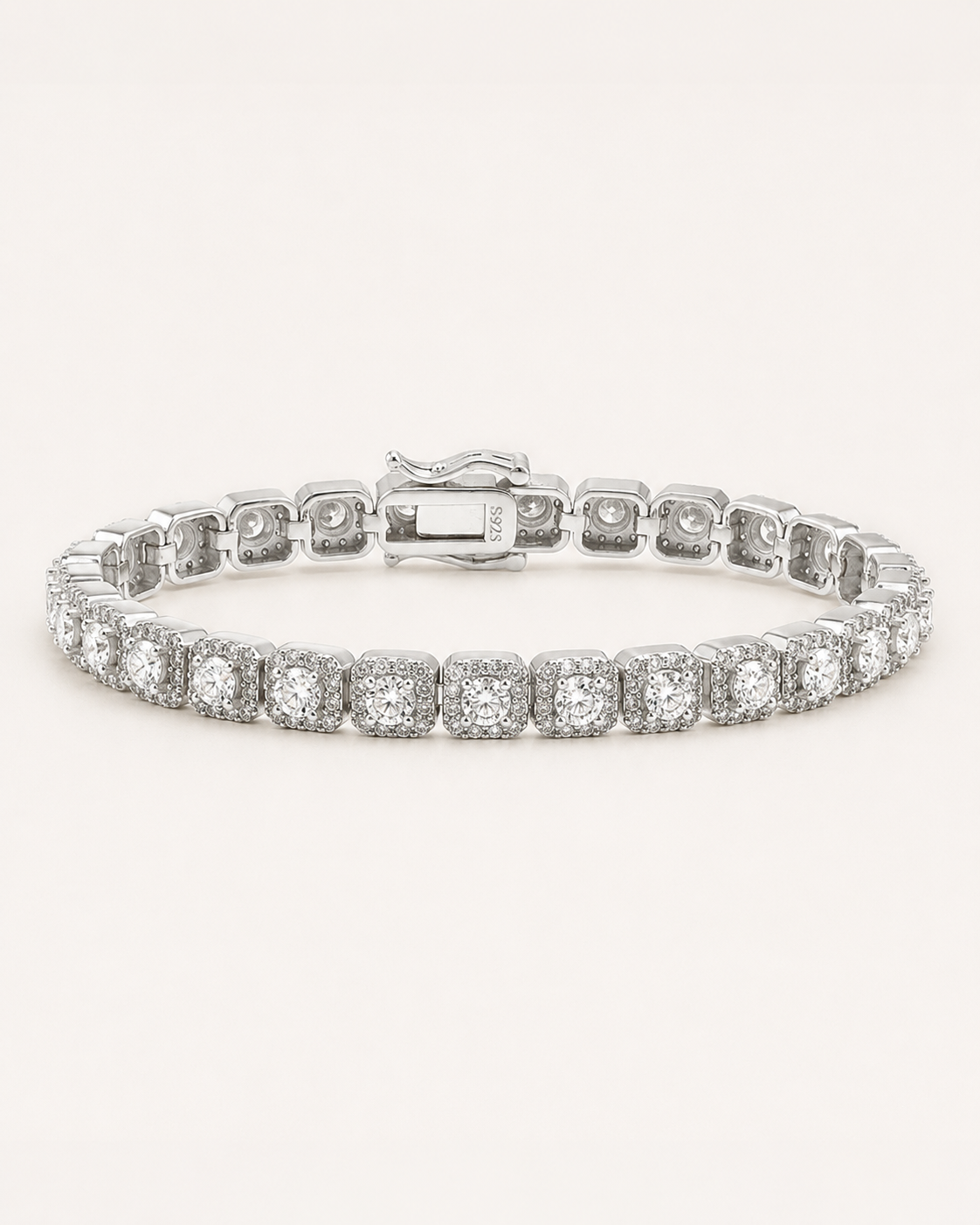 Halo Square Tennis Bracelet 925 Sterling Silver White Gold Plated Bracelet