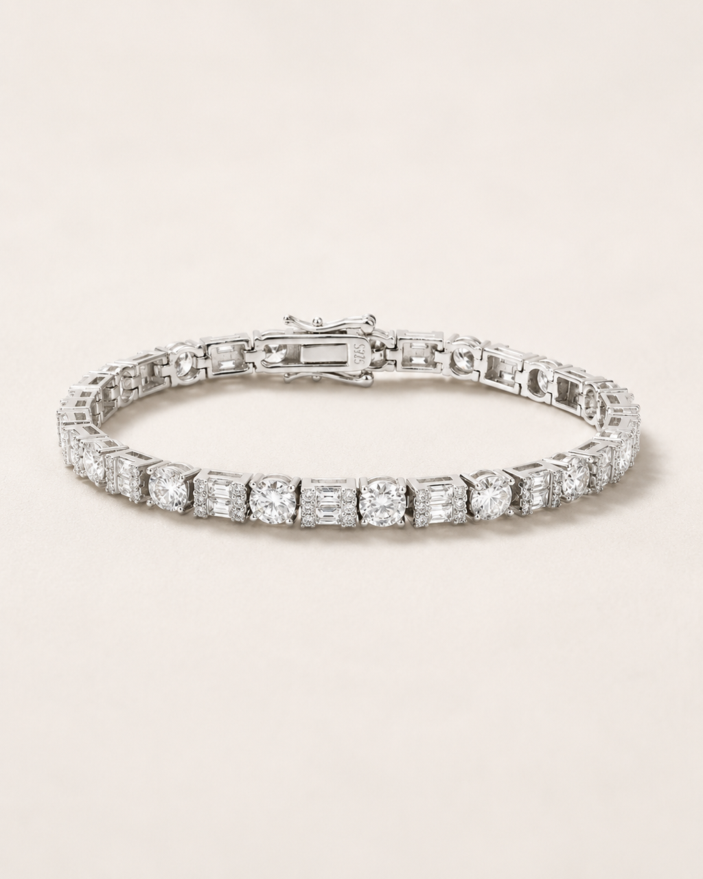 Mixed Cut Tennis Bracelet S925 Sterling Silver White Gold Finish