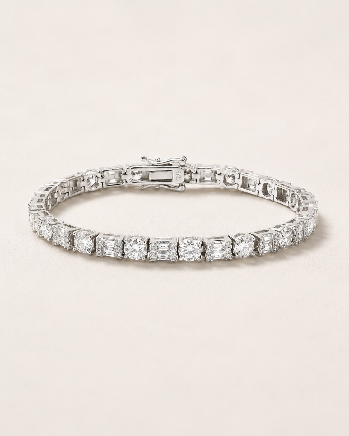 Mixed Cut Tennis Bracelet S925 Sterling Silver White Gold Finish