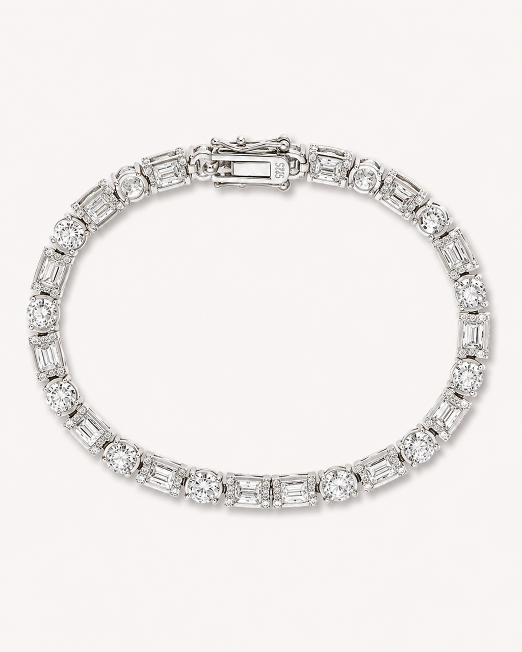 Mixed Cut Tennis Bracelet S925 Sterling Silver White Gold Finish