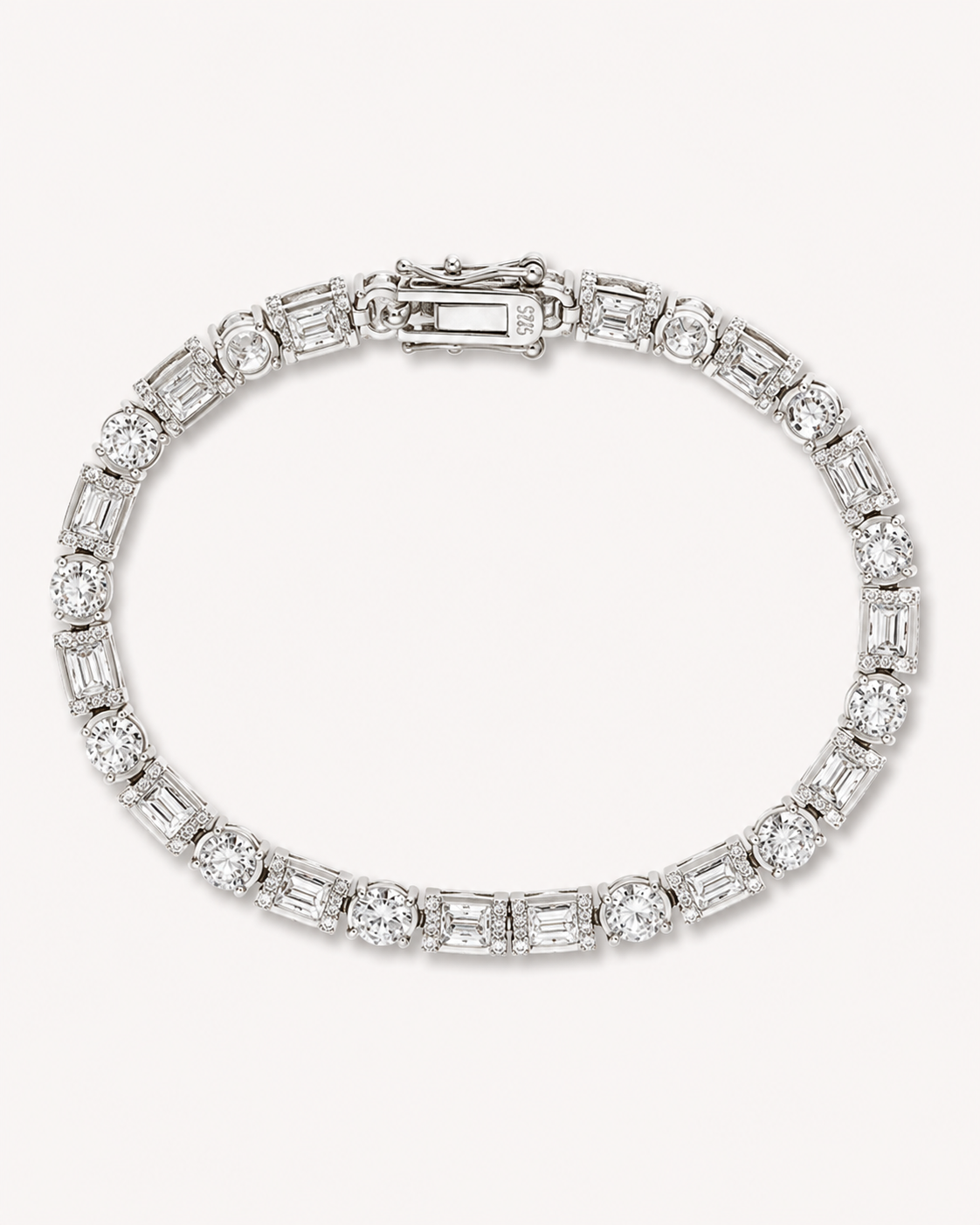 Mixed Cut Tennis Bracelet S925 Sterling Silver White Gold Finish