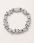 Iced Out Barrel Link Statement Bracelet White Gold Finish