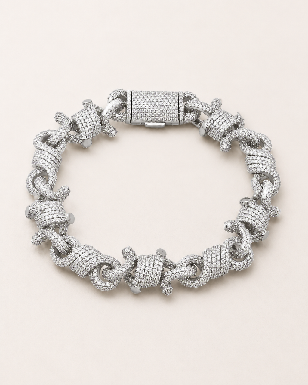 Iced Out Barrel Link Statement Bracelet White Gold Finish