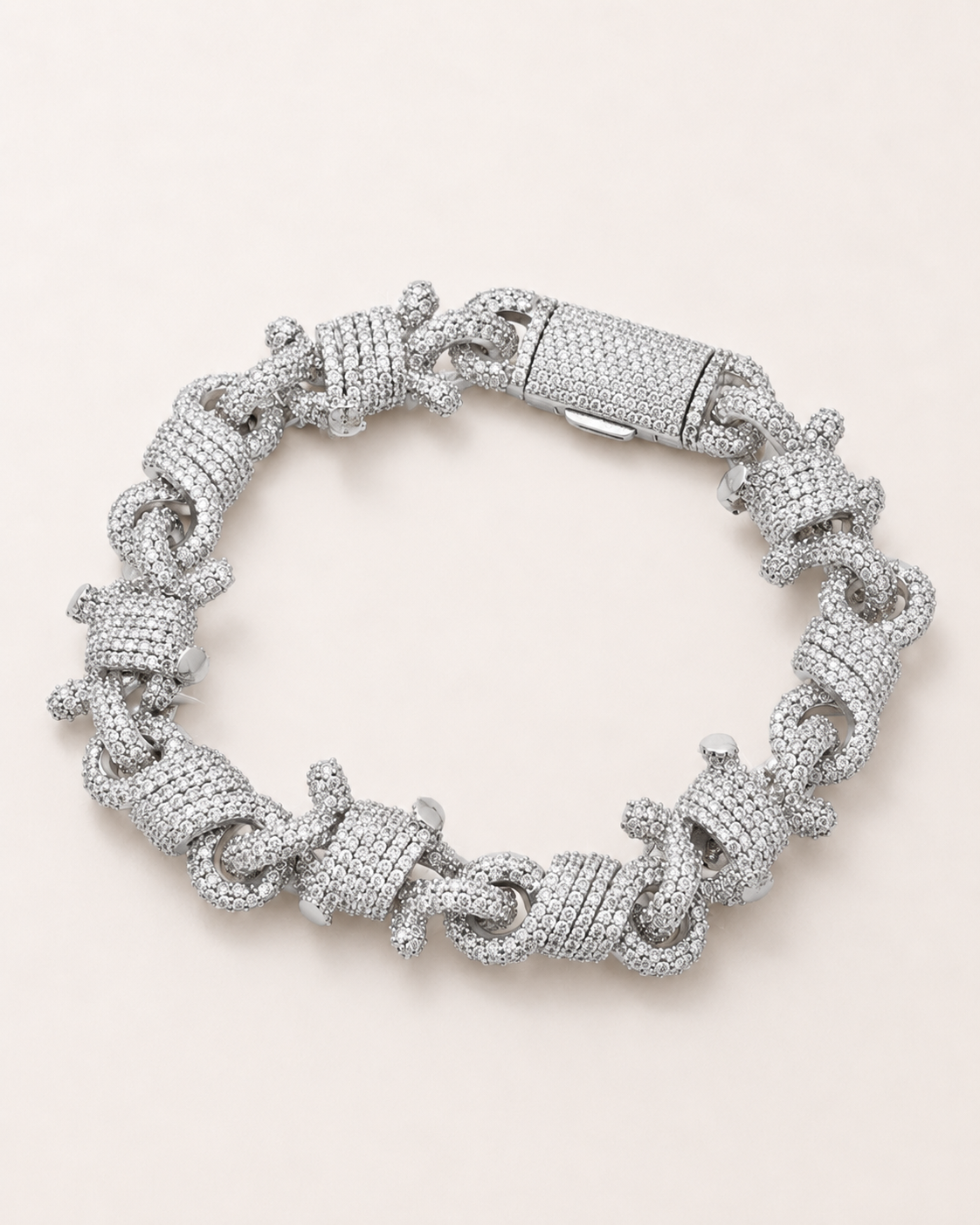 Iced Out Barrel Link Statement Bracelet White Gold Finish