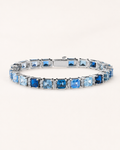 Blue Sapphire Tone Tennis Bracelet 925 Sterling Silver White Gold Finish