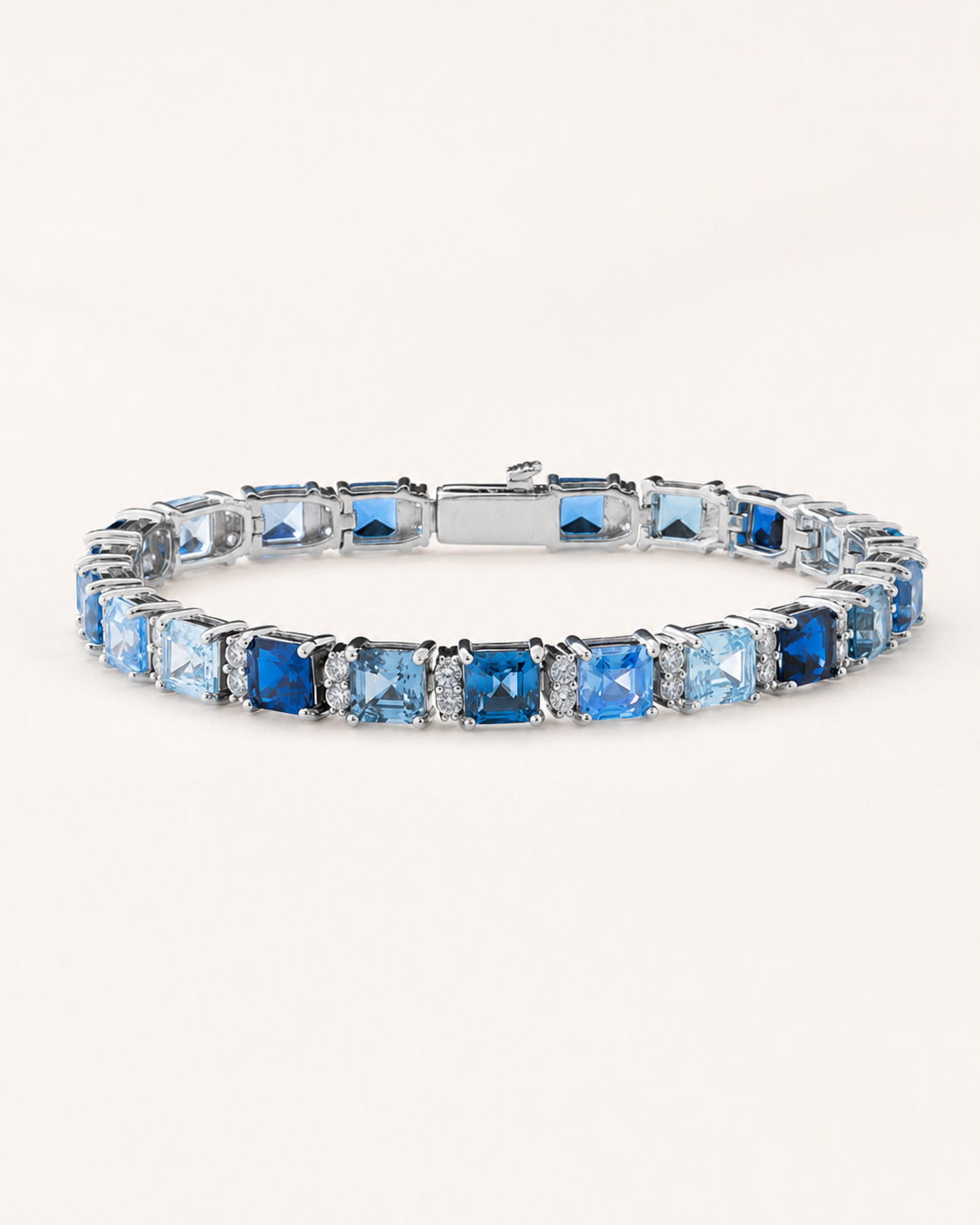 Blue Sapphire Tone Tennis Bracelet 925 Sterling Silver White Gold Finish
