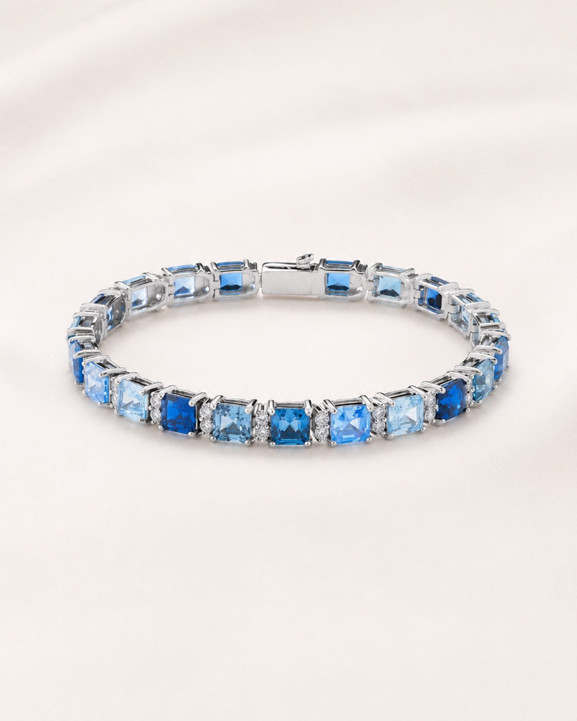 Blue Sapphire Tone Tennis Bracelet 925 Sterling Silver White Gold Finish