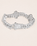 Iced Out Clover Cuban Link Bracelet 925 Sterling Silver White Gold Finish