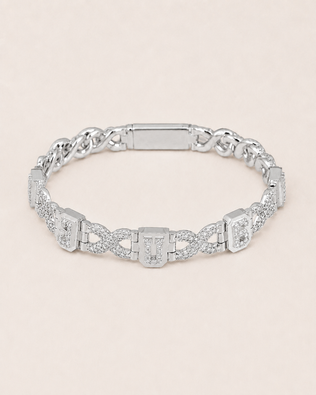 Greek Key Link Bracelet 925 Sterling Silver White Gold Finish