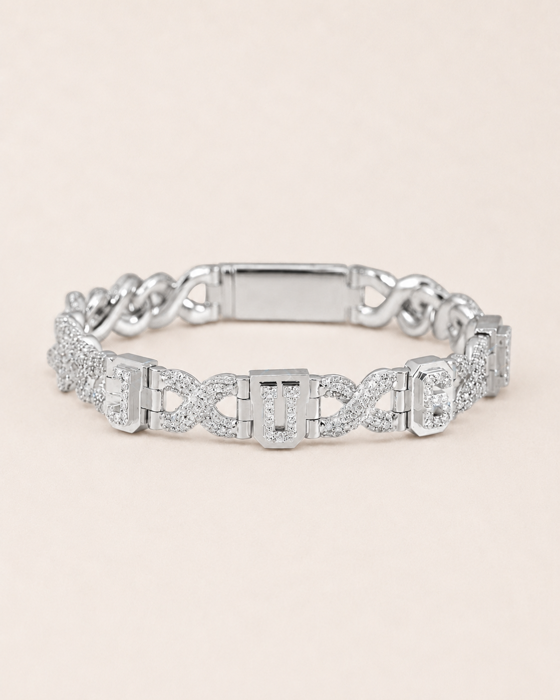 Greek Key Link Bracelet 925 Sterling Silver White Gold Finish