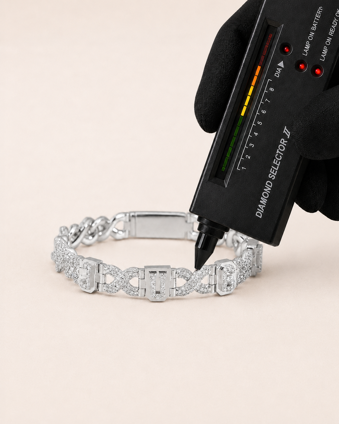 Greek Key Link Bracelet 925 Sterling Silver White Gold Finish