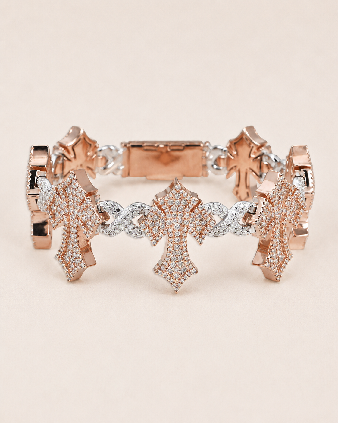 Rose Gold Iced Out Cross Link Bracelet 925 Sterling Silver Bracelet