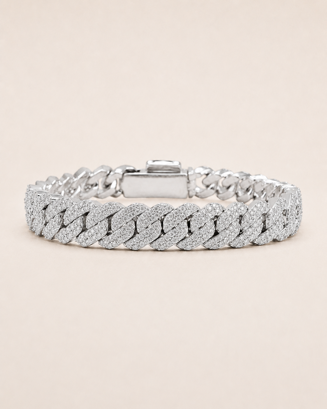 Iced Out Cuban Link Bracelet  White Gold Finish