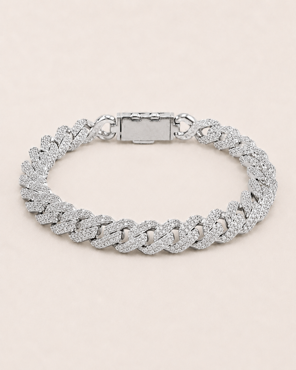 Iced Out Cuban Link Bracelet  White Gold Finish